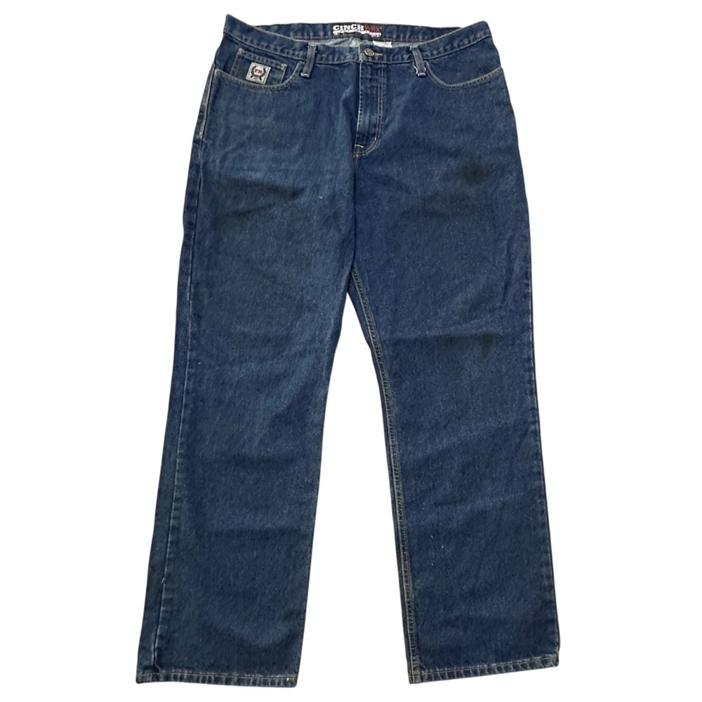 CINCH White Label Blue Denim Bootcut Jeans 40x34 Western Workwear Utility Stains